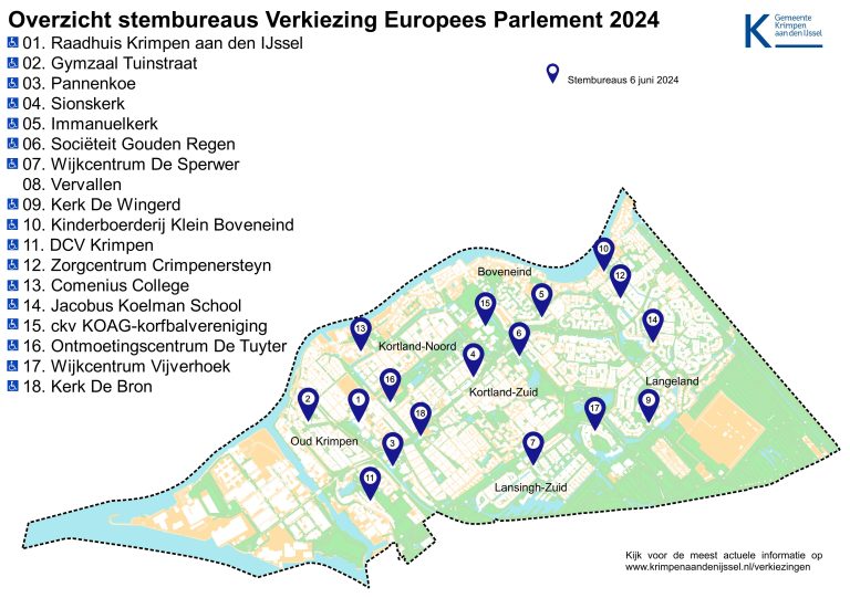 Plattegrond met stembureaus in Krimpen aan den IJssel.