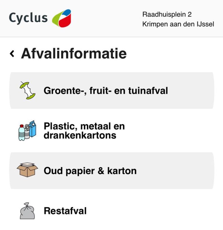 Afbeelding van de afvalapp van Cyclus.