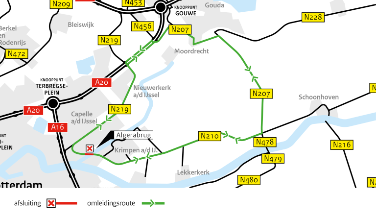 Afbeelding van de omleidingsroutes.