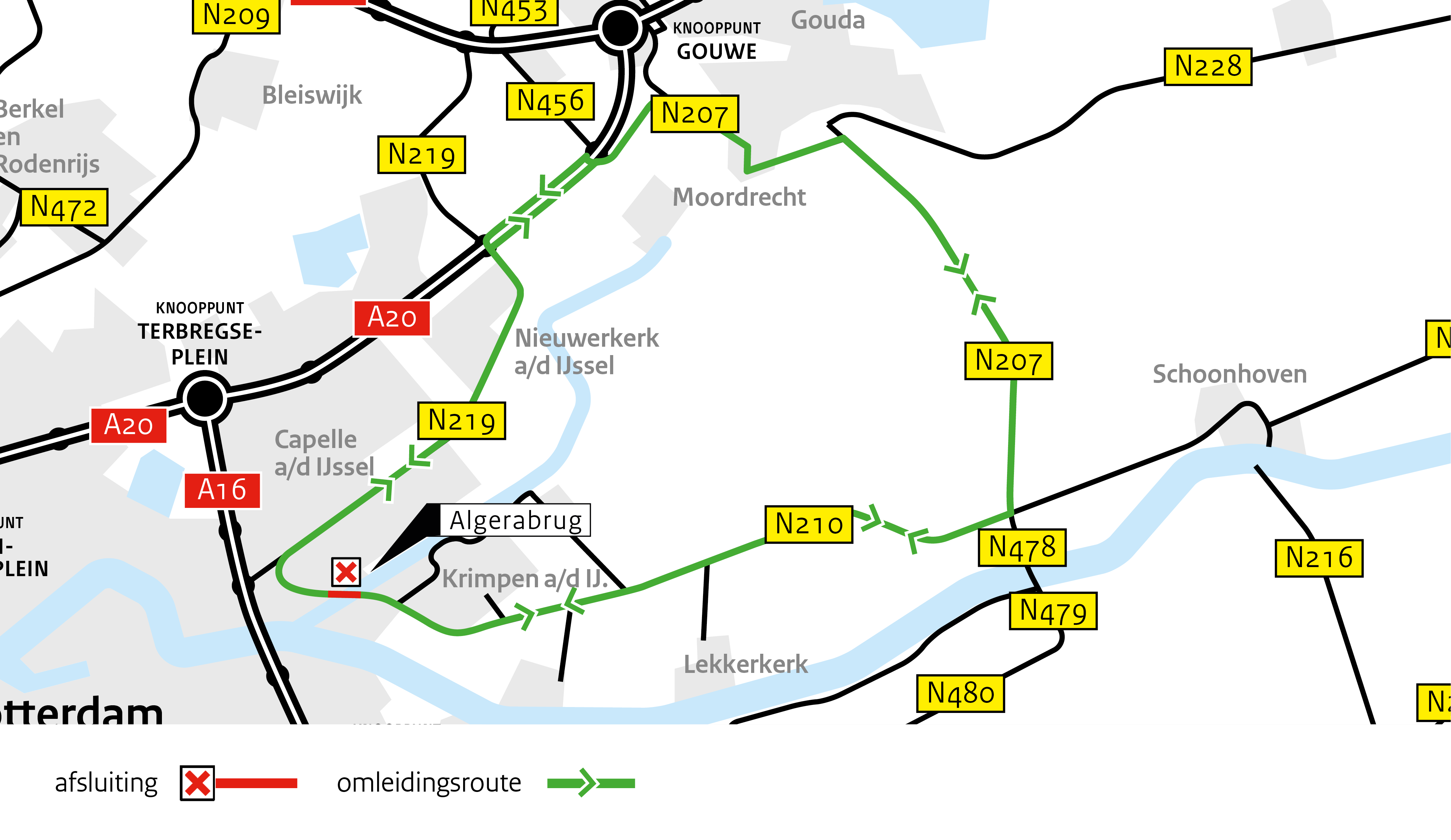 Afbeelding van de omleidingsroutes.