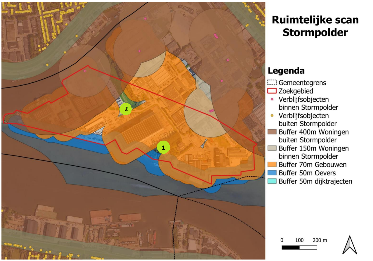 Onderzoche locaties voor windturbines in de Stormpolder in Krimpen aan den IJssel.